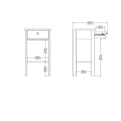 Barcelona Bedside Table with 1 Drawer in Matt Black