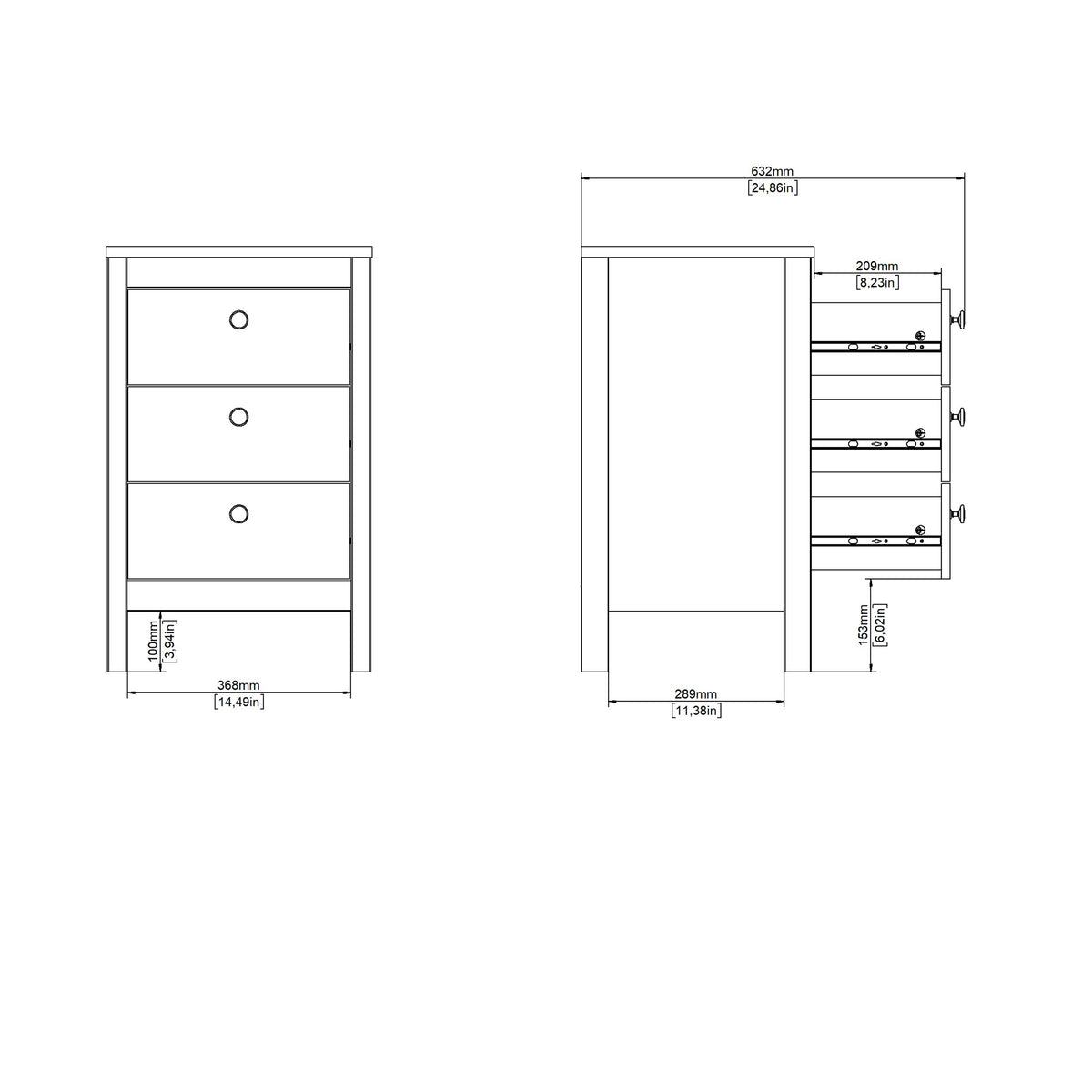 Barcelona Bedside Table 3 Drawers in Cashmere