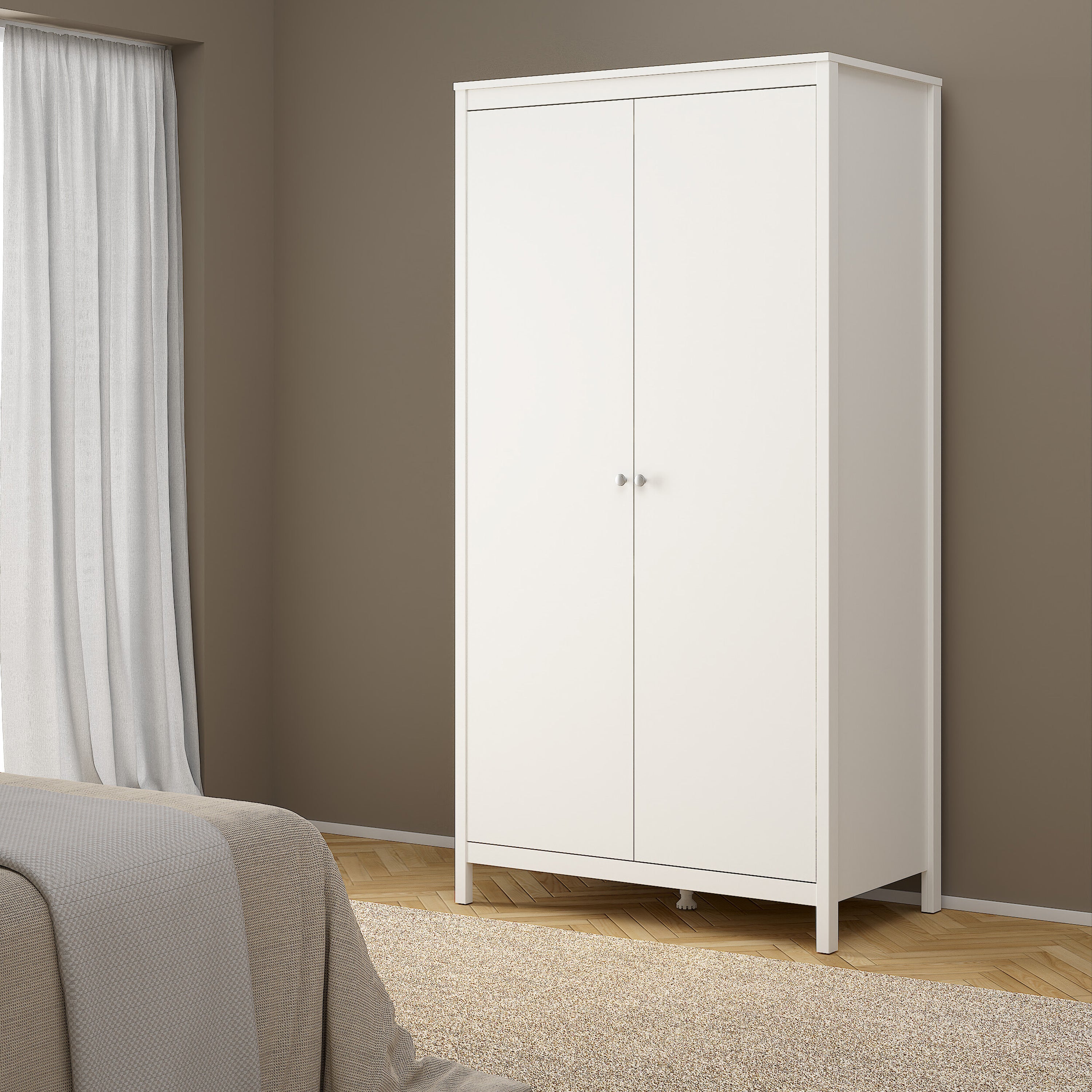Maria Trio - Bedside Table 2 Drawers/ 3+2 DrawerChest/ 2 Door Wardrobe in White