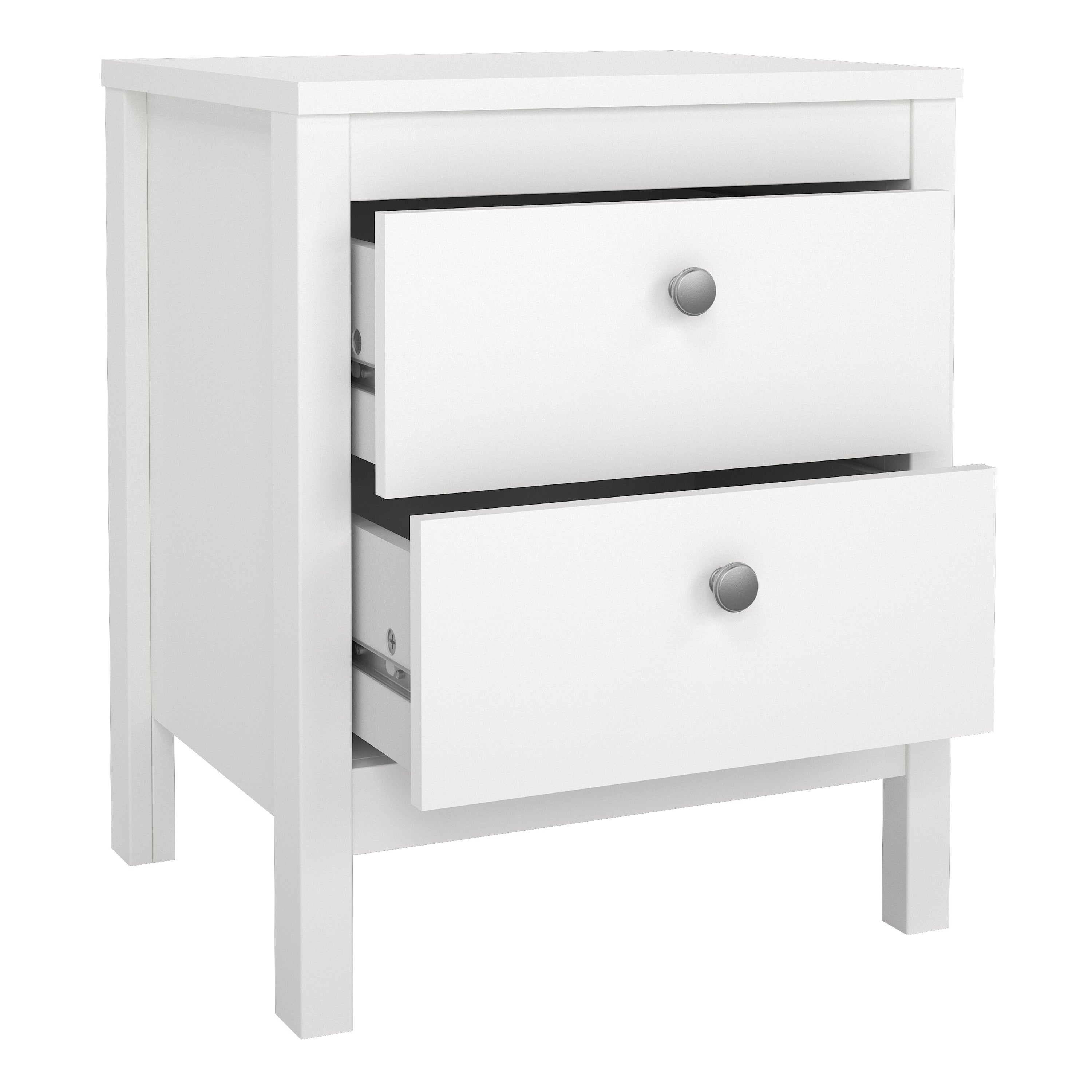 Maria Trio - Bedside Table 2 Drawers/ 3+2 DrawerChest/ 2 Door Wardrobe in White