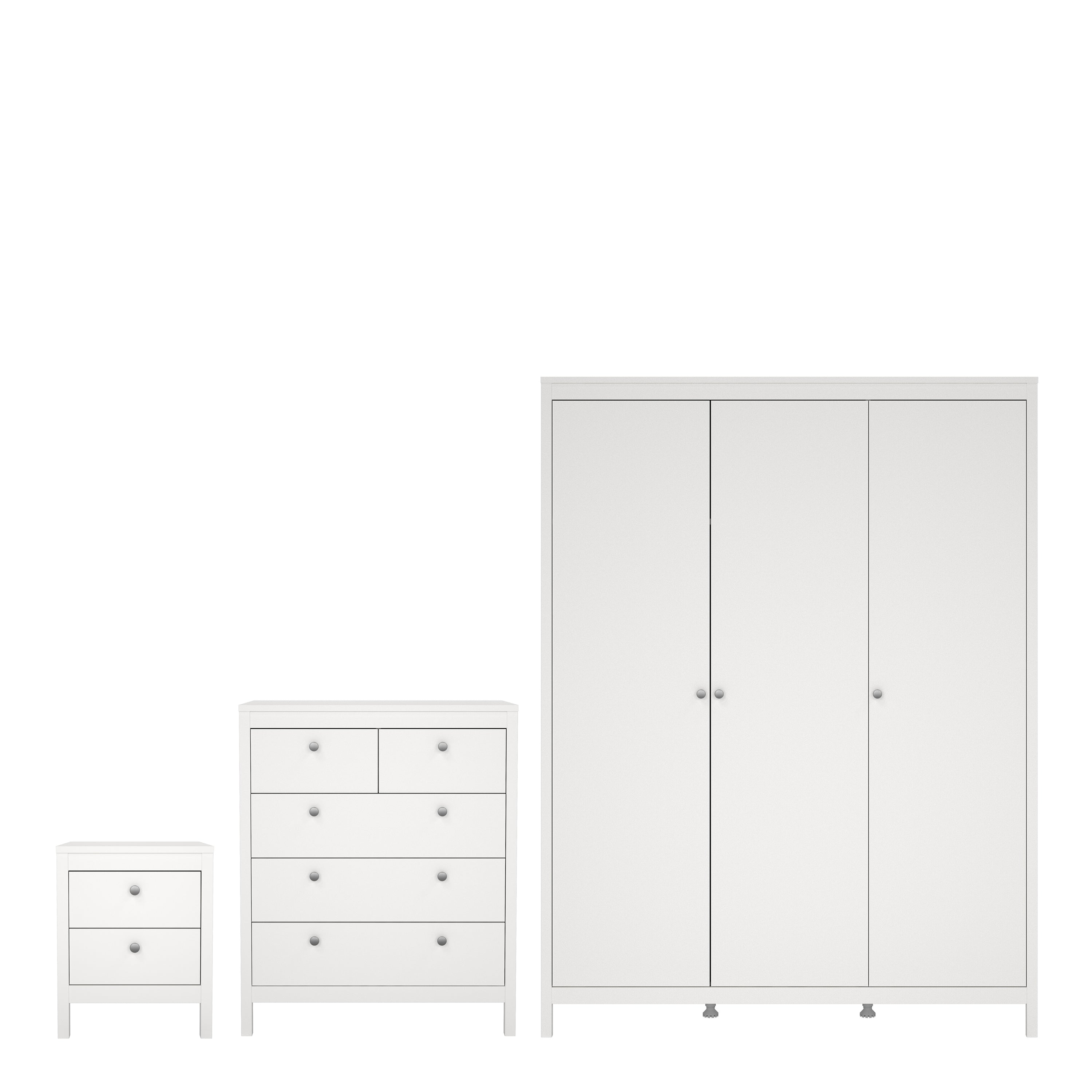 Maria Trio- 2 Drawer Bedside/ 3+2 Chest/ 3 Door Wardrobe in White