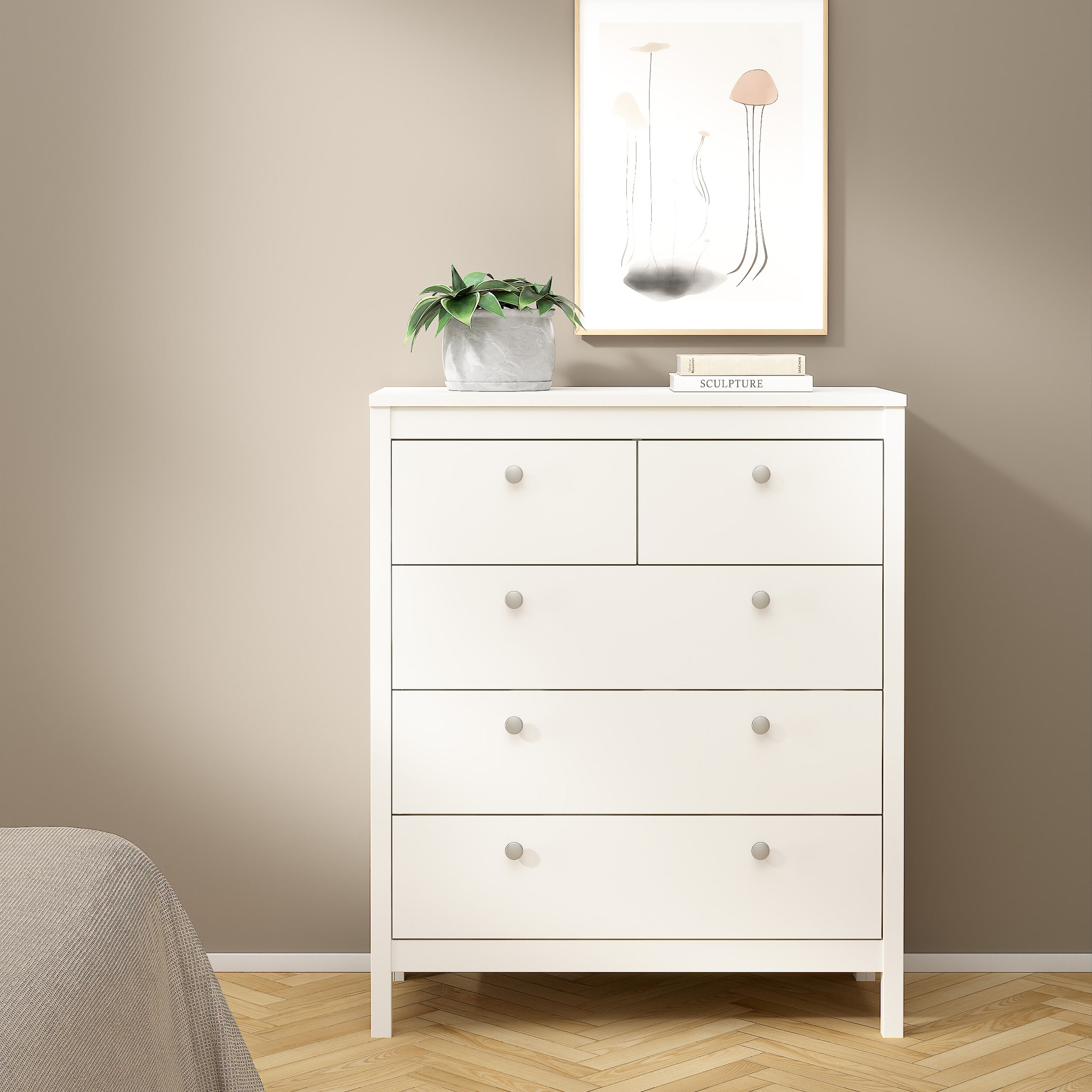 Maria Trio- 2 Drawer Bedside/ 3+2 Chest/ 3 Door Wardrobe in White