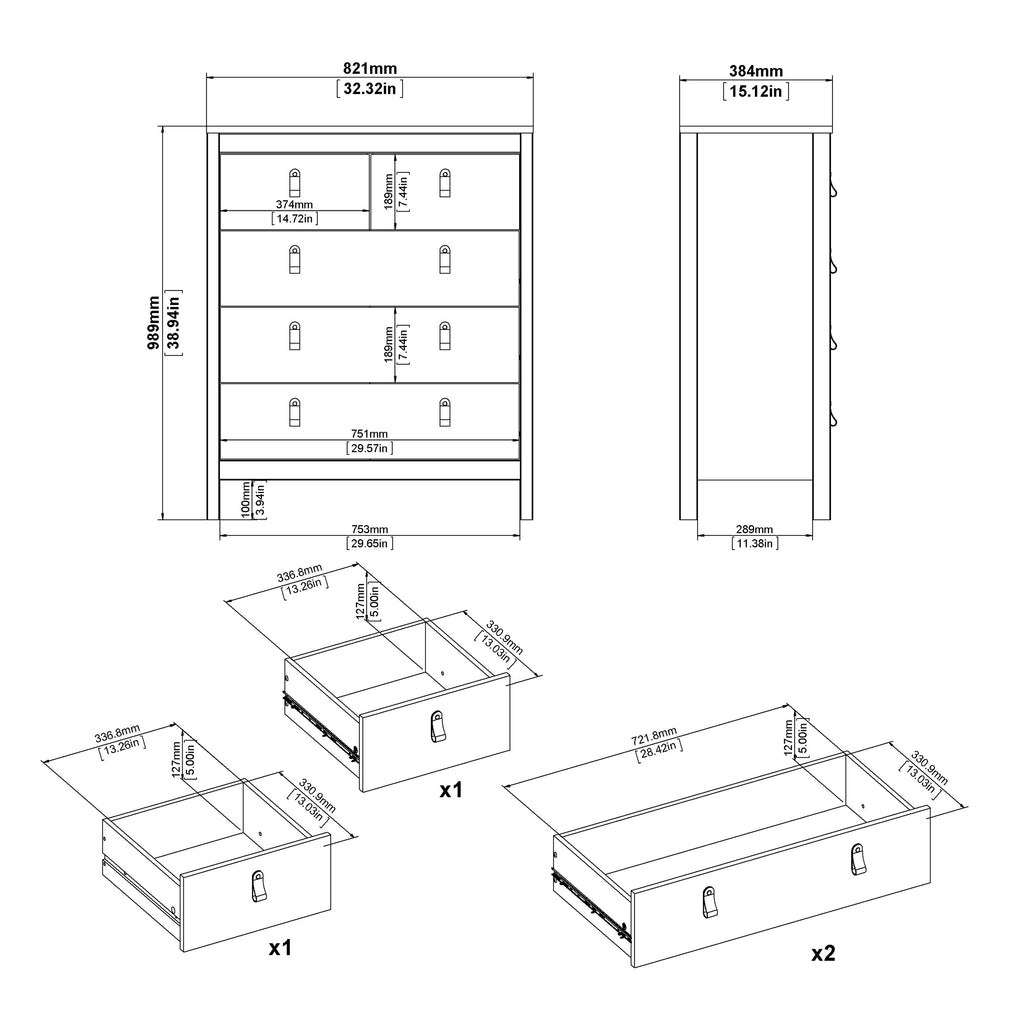 Maria Trio- 2 Drawer Bedside/ 3+2 Chest/ 3 Door Wardrobe in White