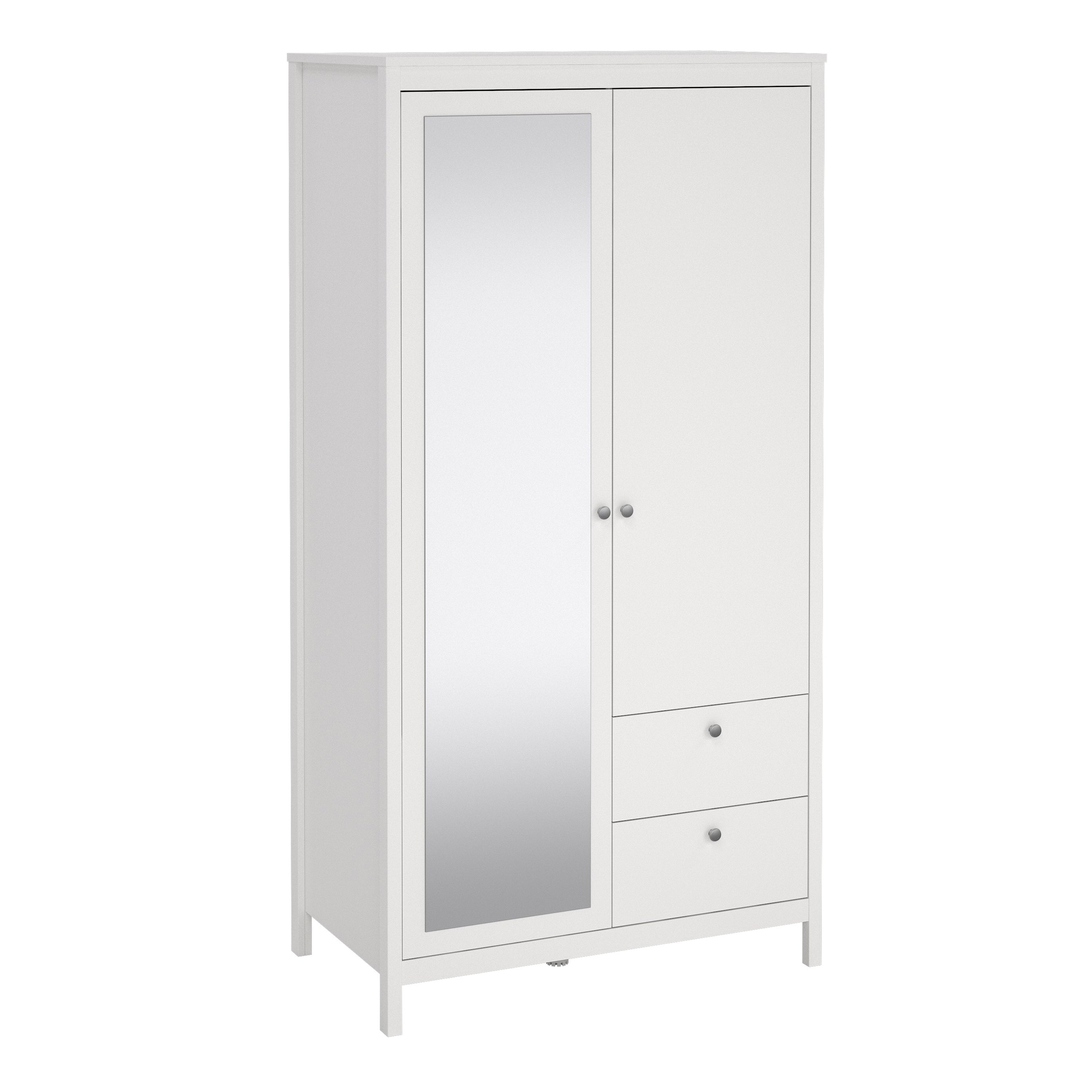 Maria Wardrobe with 1 Door 1 Mirror Door 2 Drawers White