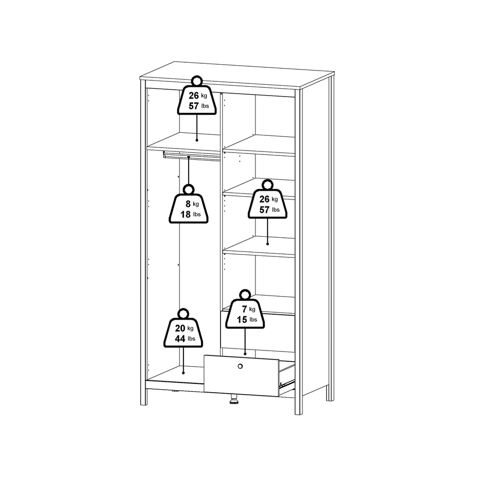 Maria Wardrobe with 1 Door 1 Mirror Door 2 Drawers White