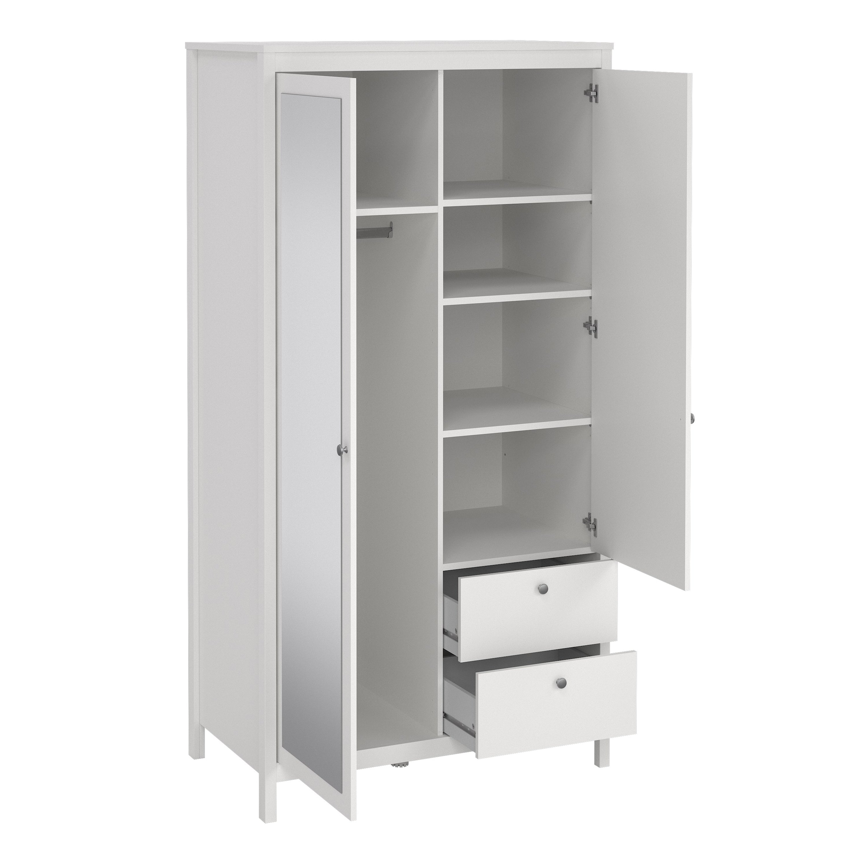 Maria Wardrobe with 1 Door 1 Mirror Door 2 Drawers White