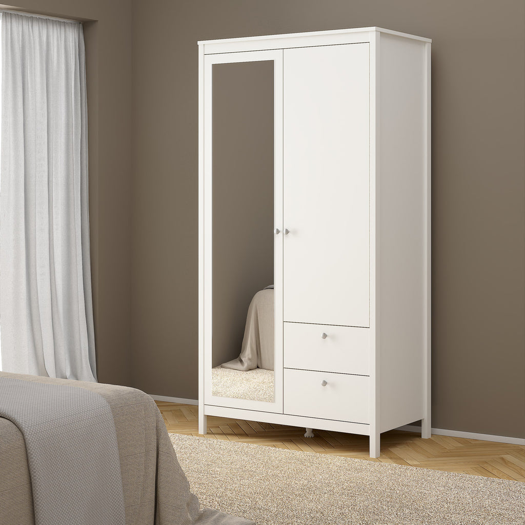 Maria Wardrobe with 1 Door 1 Mirror Door 2 Drawers White