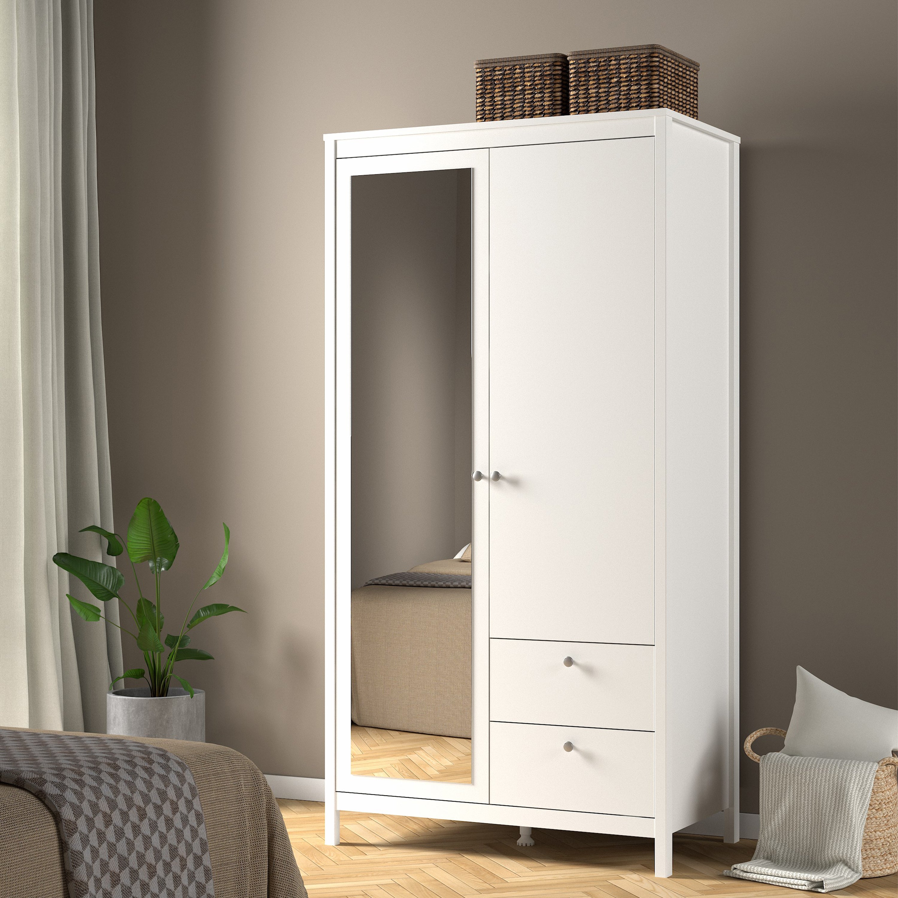 Maria Wardrobe with 1 Door 1 Mirror Door 2 Drawers White