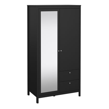 Maria Wardrobe with 1 Door 1 Mirror Door 2 Drawers Matt Black