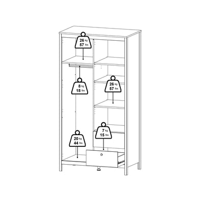Maria Wardrobe with 1 Door 1 Mirror Door 2 Drawers Matt Black