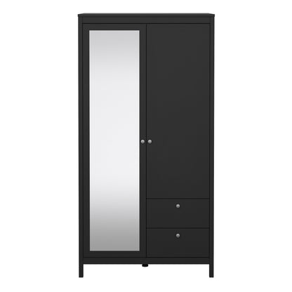 Maria Wardrobe with 1 Door 1 Mirror Door 2 Drawers Matt Black