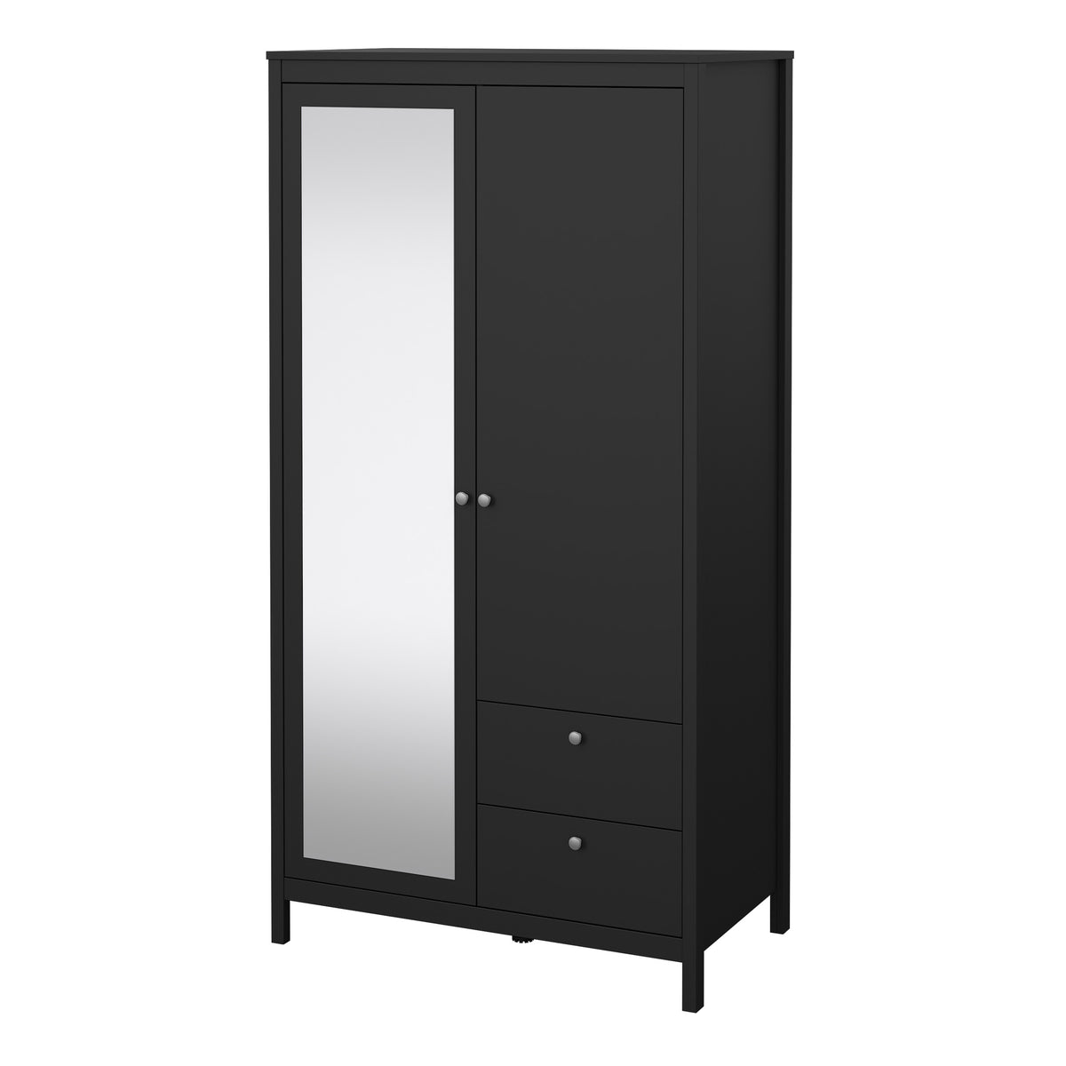 Maria Wardrobe with 1 Door 1 Mirror Door 2 Drawers Matt Black