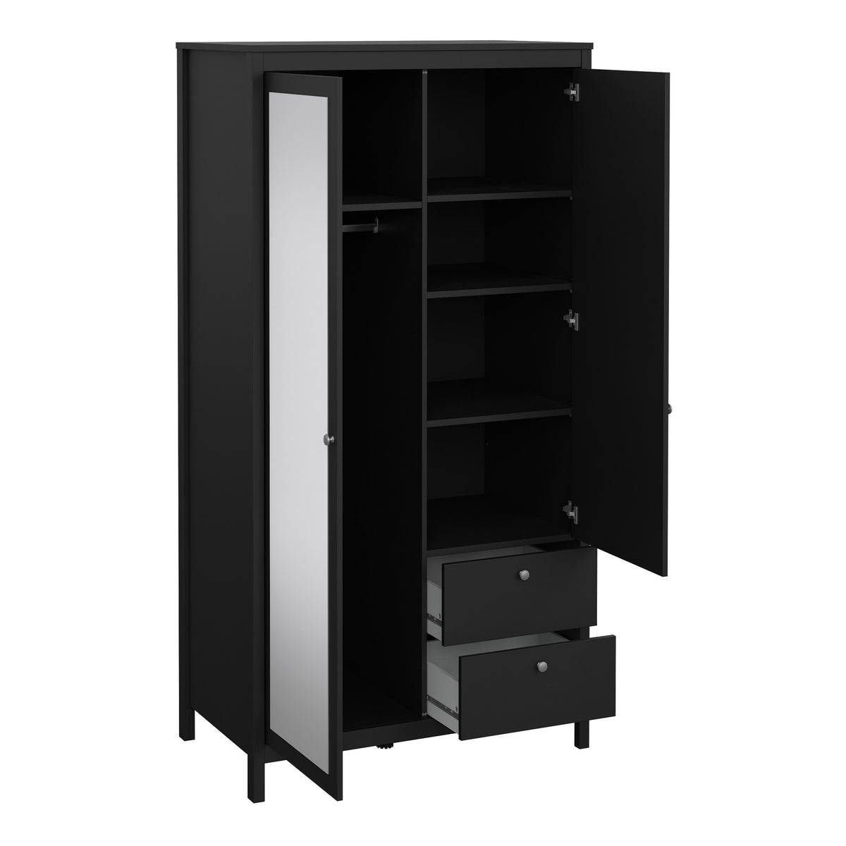 Maria Wardrobe with 1 Door 1 Mirror Door 2 Drawers Matt Black