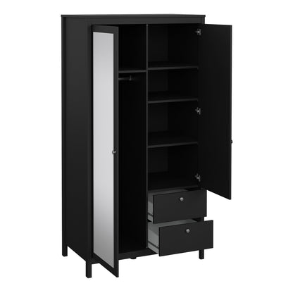 Maria Wardrobe with 1 Door 1 Mirror Door 2 Drawers Matt Black