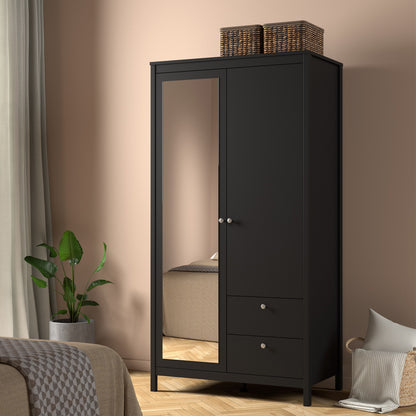 Maria Wardrobe with 1 Door 1 Mirror Door 2 Drawers Matt Black