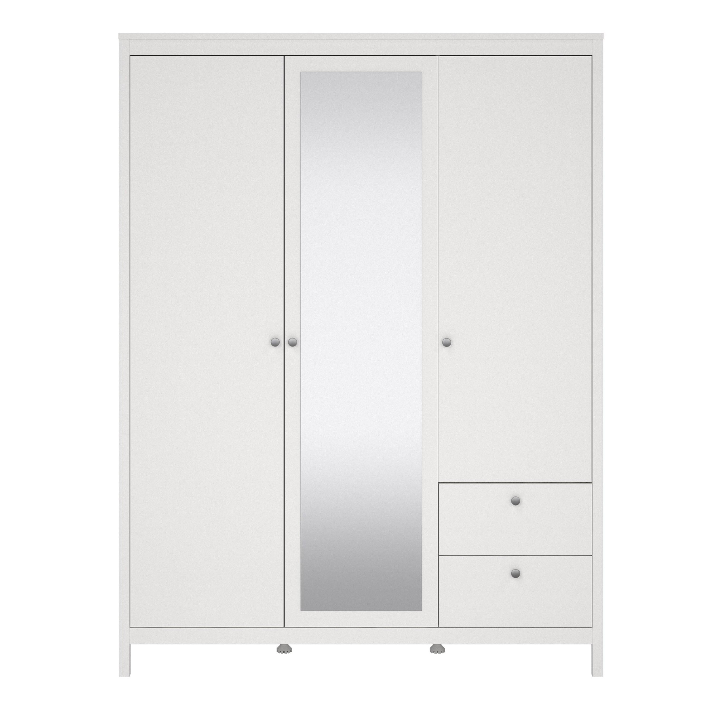 Maria  Wardrobe with 2 Doors 1 Mirror Door 2 Drawers White