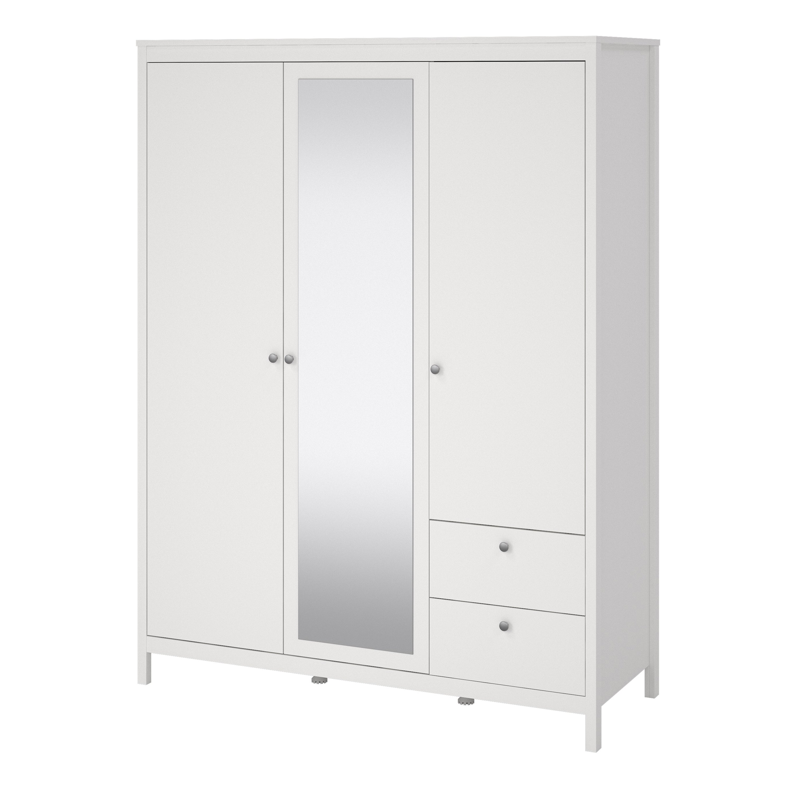 Maria  Wardrobe with 2 Doors 1 Mirror Door 2 Drawers White