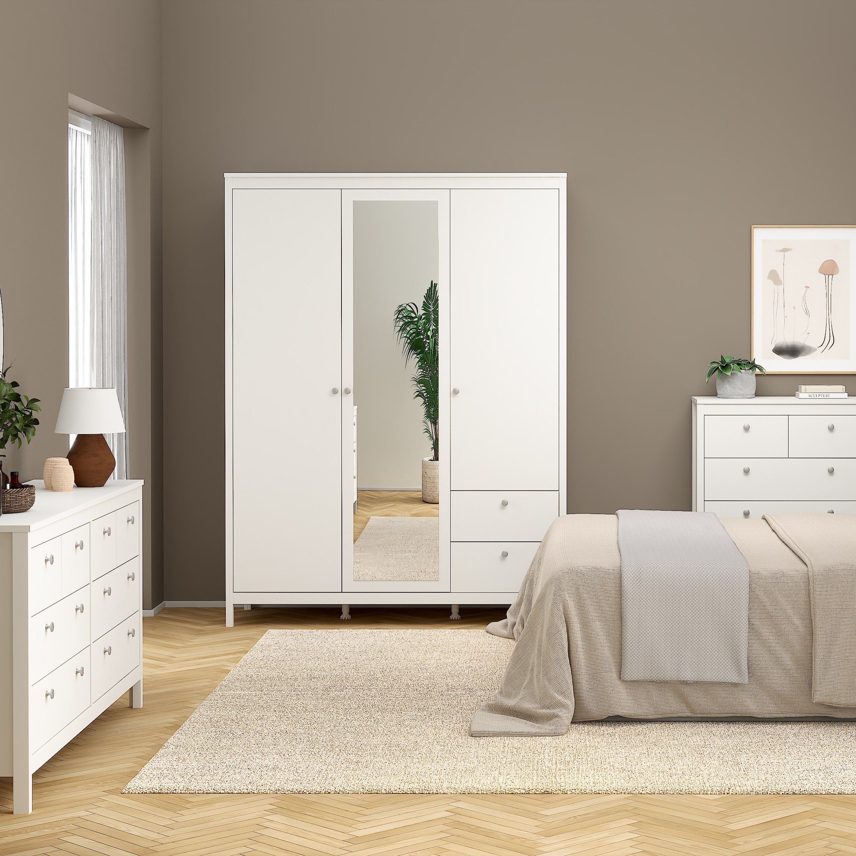 Maria  Wardrobe with 2 Doors 1 Mirror Door 2 Drawers White