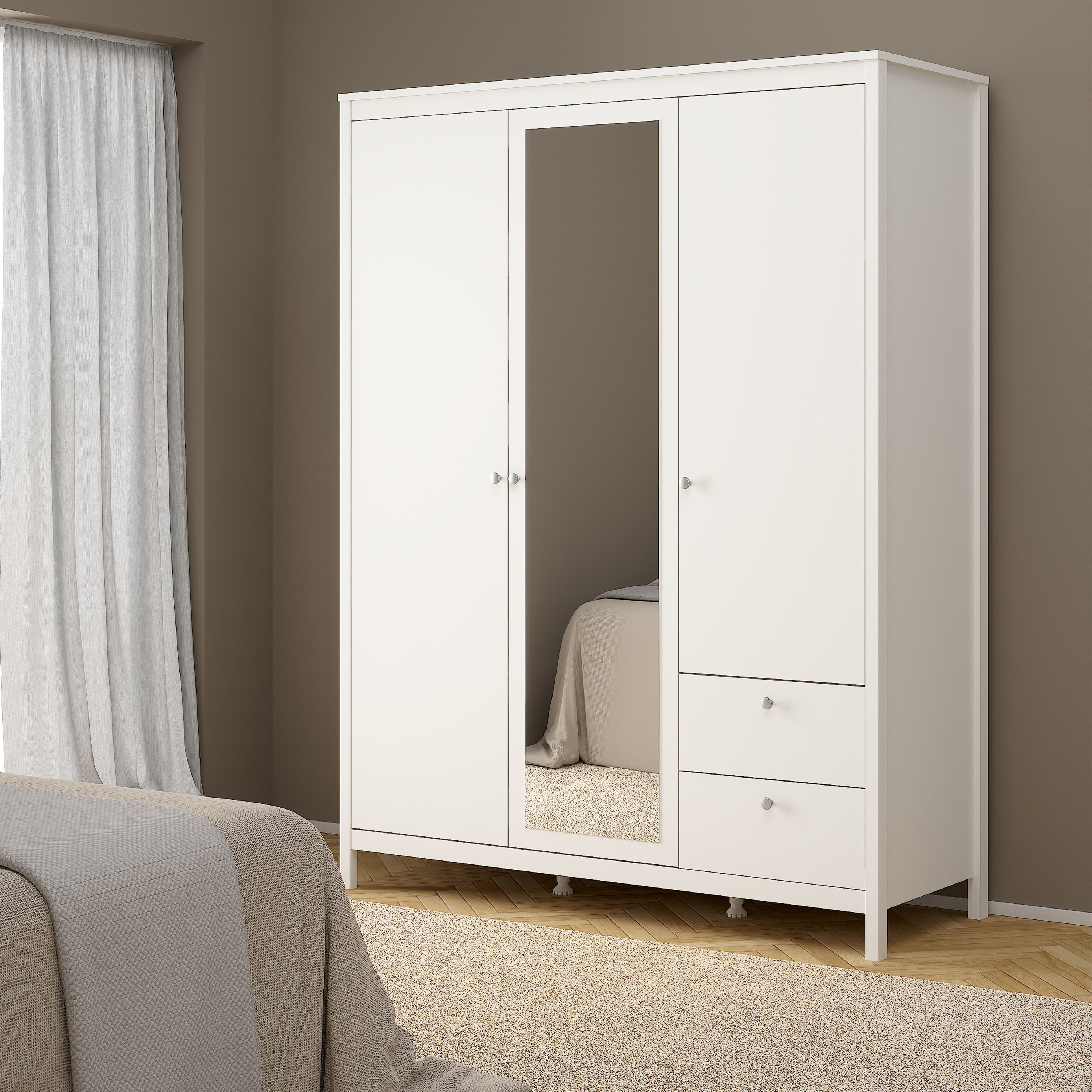 Maria  Wardrobe with 2 Doors 1 Mirror Door 2 Drawers White