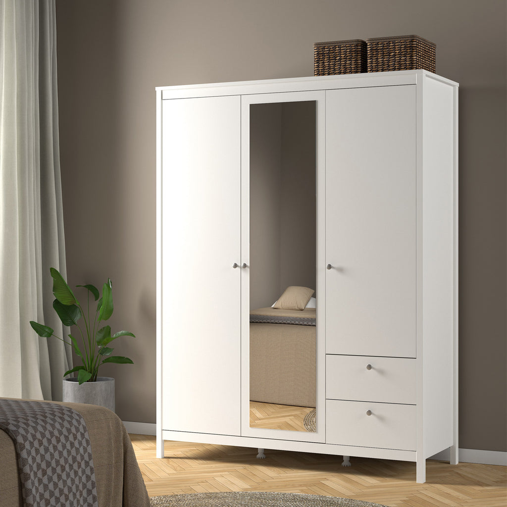 Maria  Wardrobe with 2 Doors 1 Mirror Door 2 Drawers White