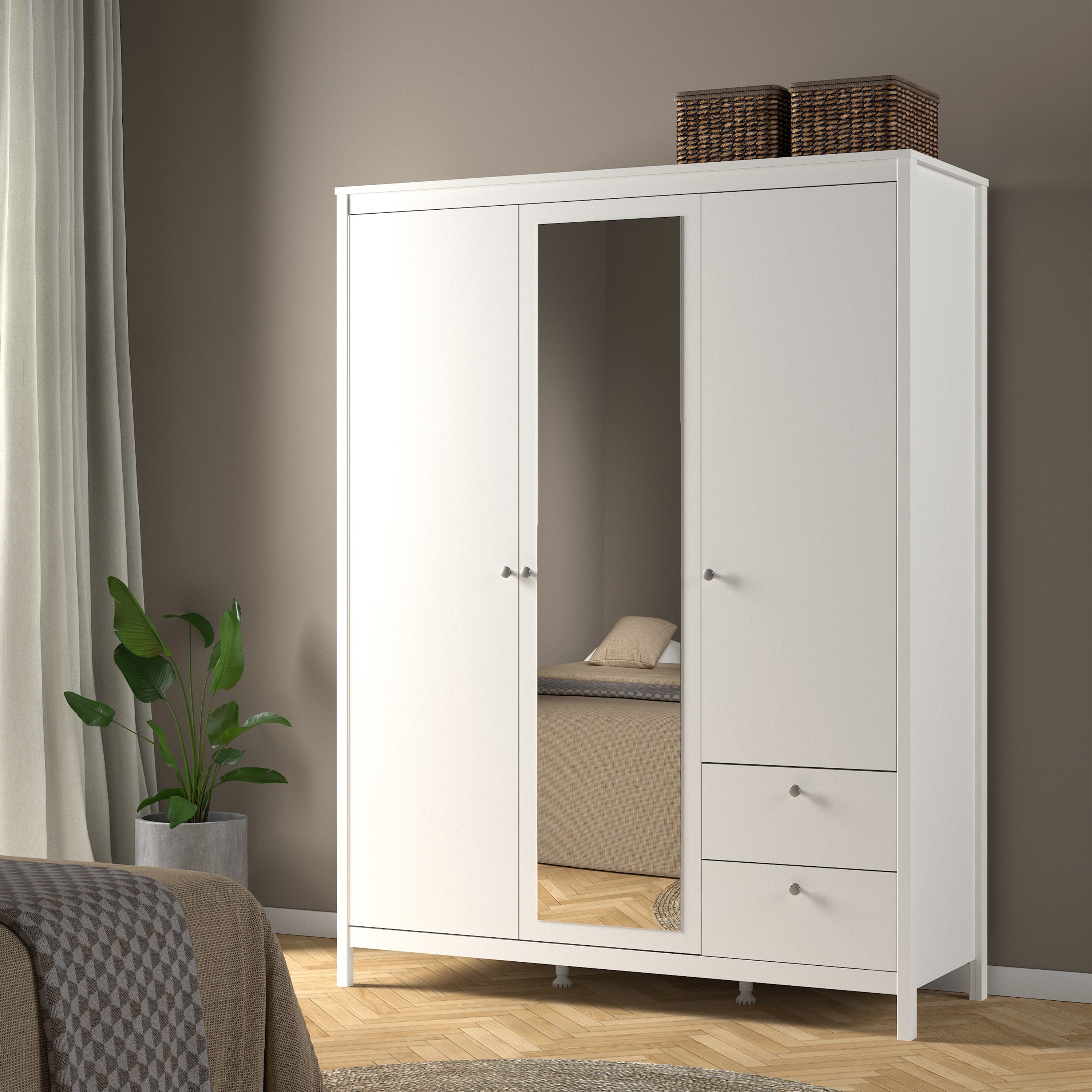Maria  Wardrobe with 2 Doors 1 Mirror Door 2 Drawers White