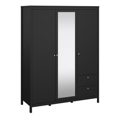 Maria Wardrobe with 2 Doors 1 Mirror Door 2 Drawers Matt Black