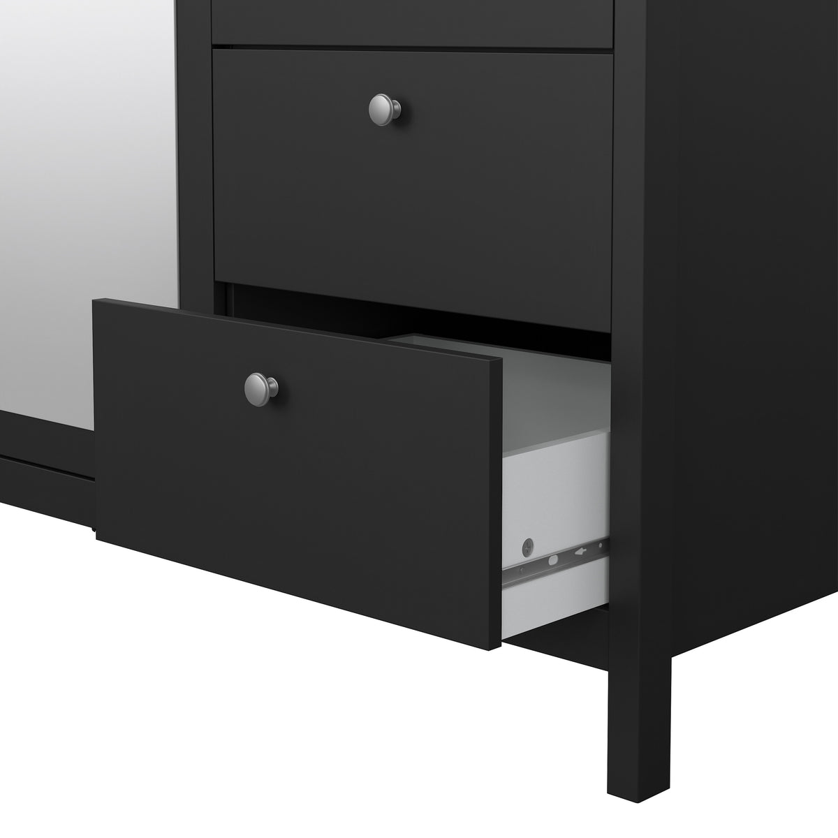 Maria Wardrobe with 2 Doors 1 Mirror Door 2 Drawers Matt Black