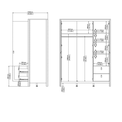 Maria Wardrobe with 2 Doors 1 Mirror Door 2 Drawers Matt Black