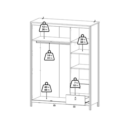Maria Wardrobe with 2 Doors 1 Mirror Door 2 Drawers Matt Black