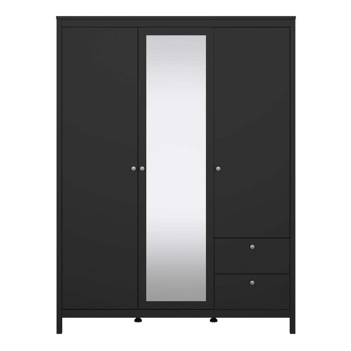 Maria Wardrobe with 2 Doors 1 Mirror Door 2 Drawers Matt Black