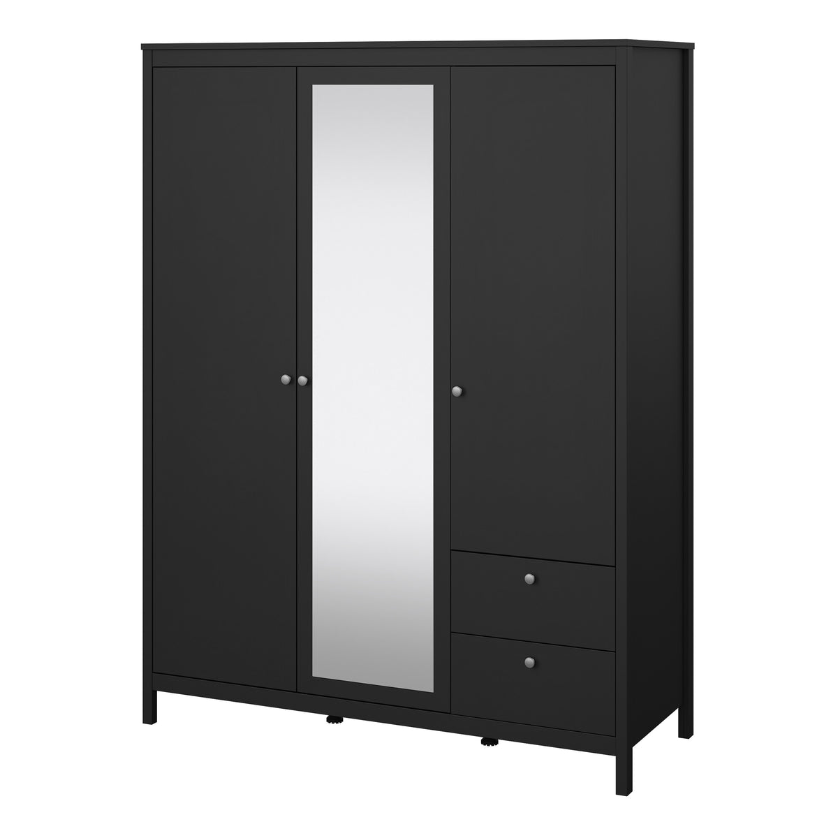 Maria Wardrobe with 2 Doors 1 Mirror Door 2 Drawers Matt Black