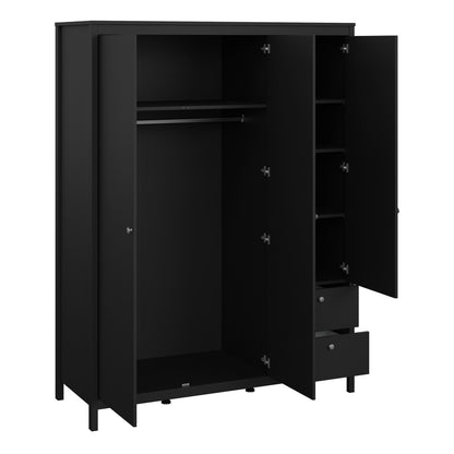 Maria Wardrobe with 2 Doors 1 Mirror Door 2 Drawers Matt Black