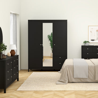 Maria Wardrobe with 2 Doors 1 Mirror Door 2 Drawers Matt Black