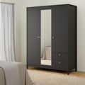 Maria Wardrobe with 2 Doors 1 Mirror Door 2 Drawers Matt Black
