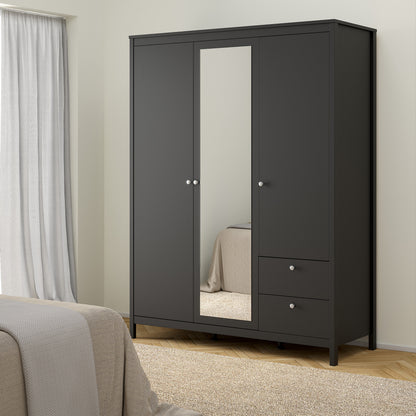Maria Wardrobe with 2 Doors 1 Mirror Door 2 Drawers Matt Black