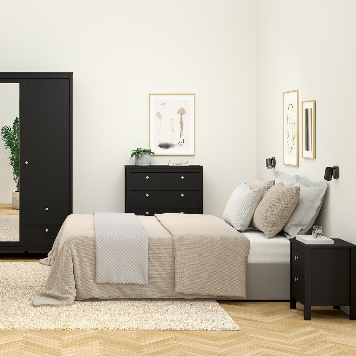 Maria Bedside Table 2 Drawers in Matt Black