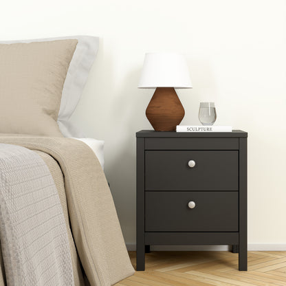 Maria Bedside Table 2 Drawers in Matt Black