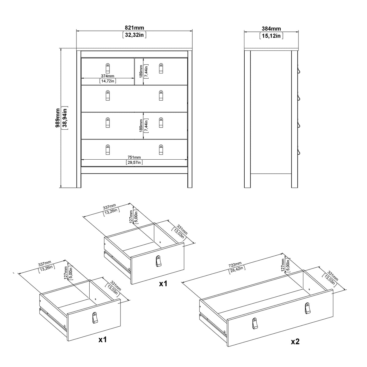 Maria Chest 3+2 Drawers in Matt Black