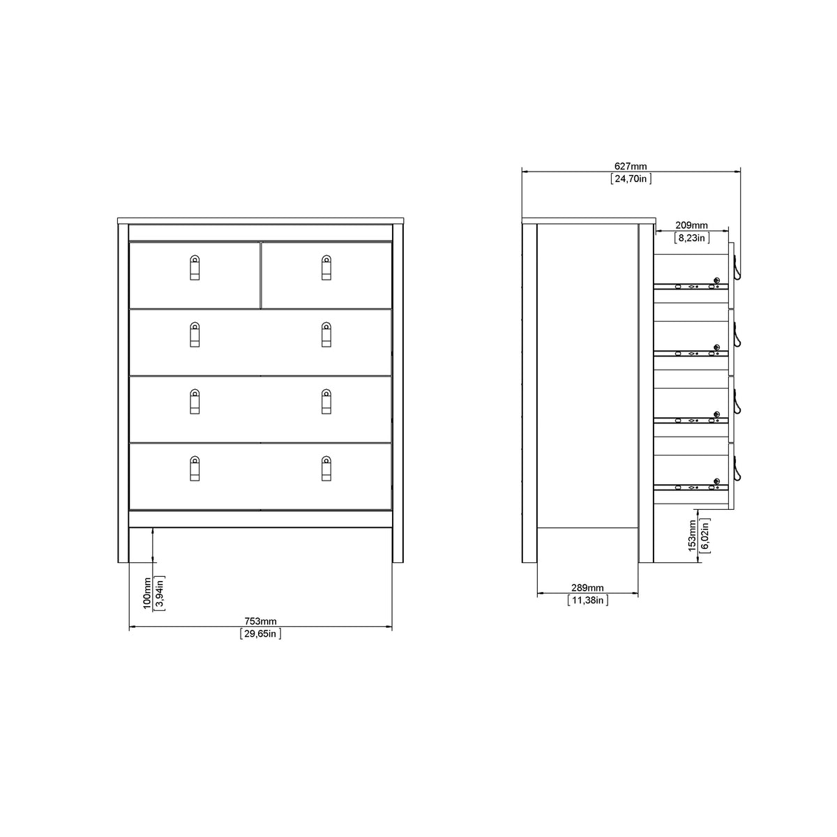 Maria Chest 3+2 Drawers in Jackson Hickory Oak