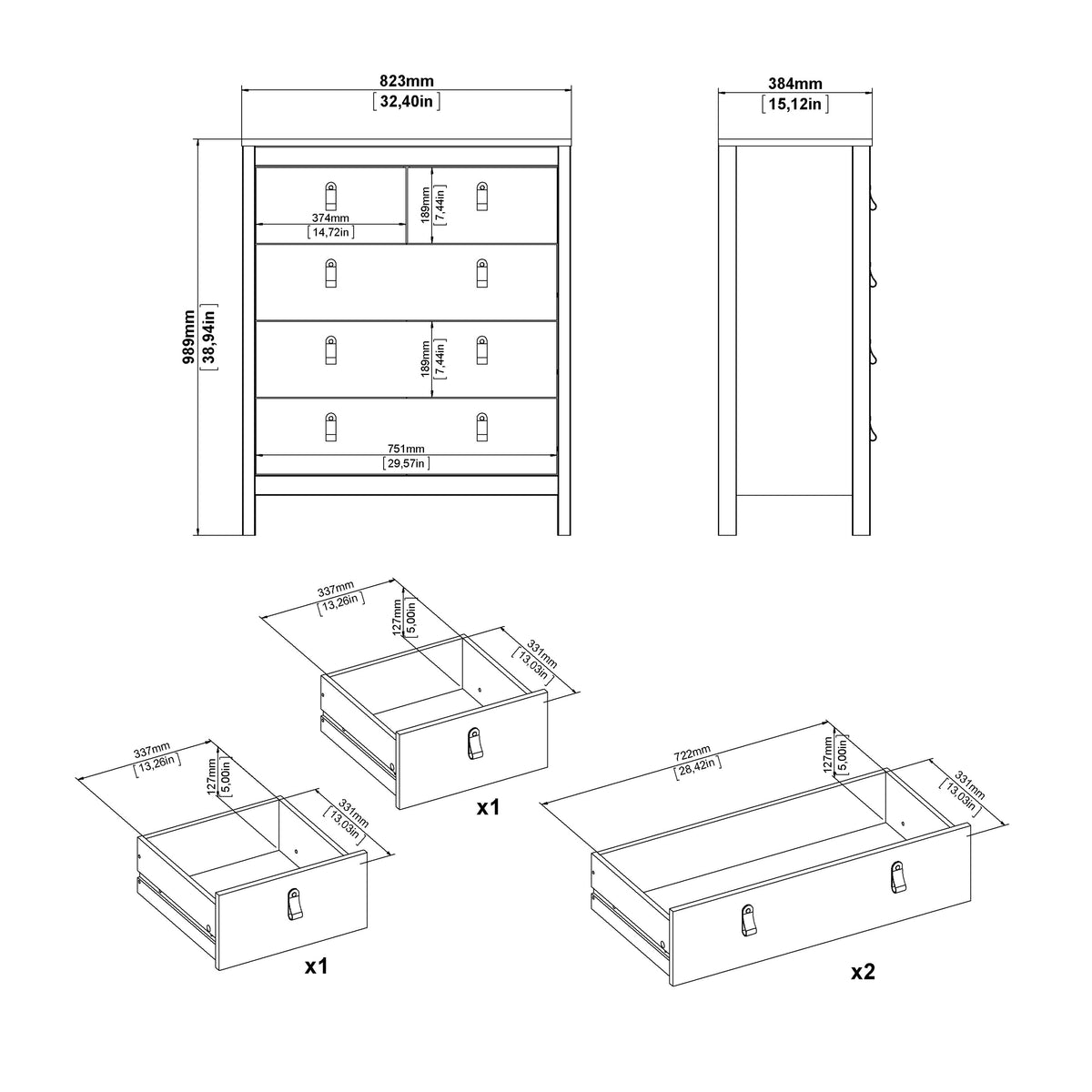 Maria Chest 3+2 Drawers in Cashmere