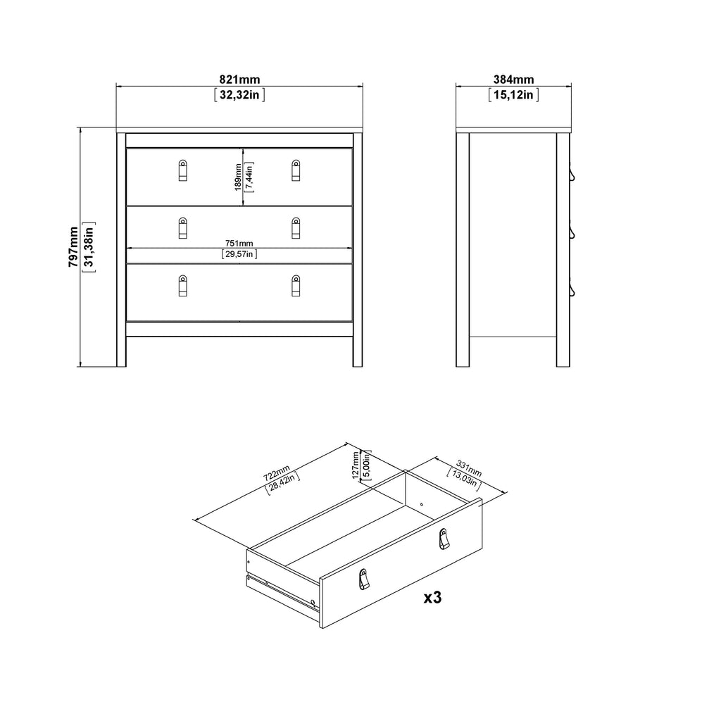 Maria Chest 3 Drawers in White