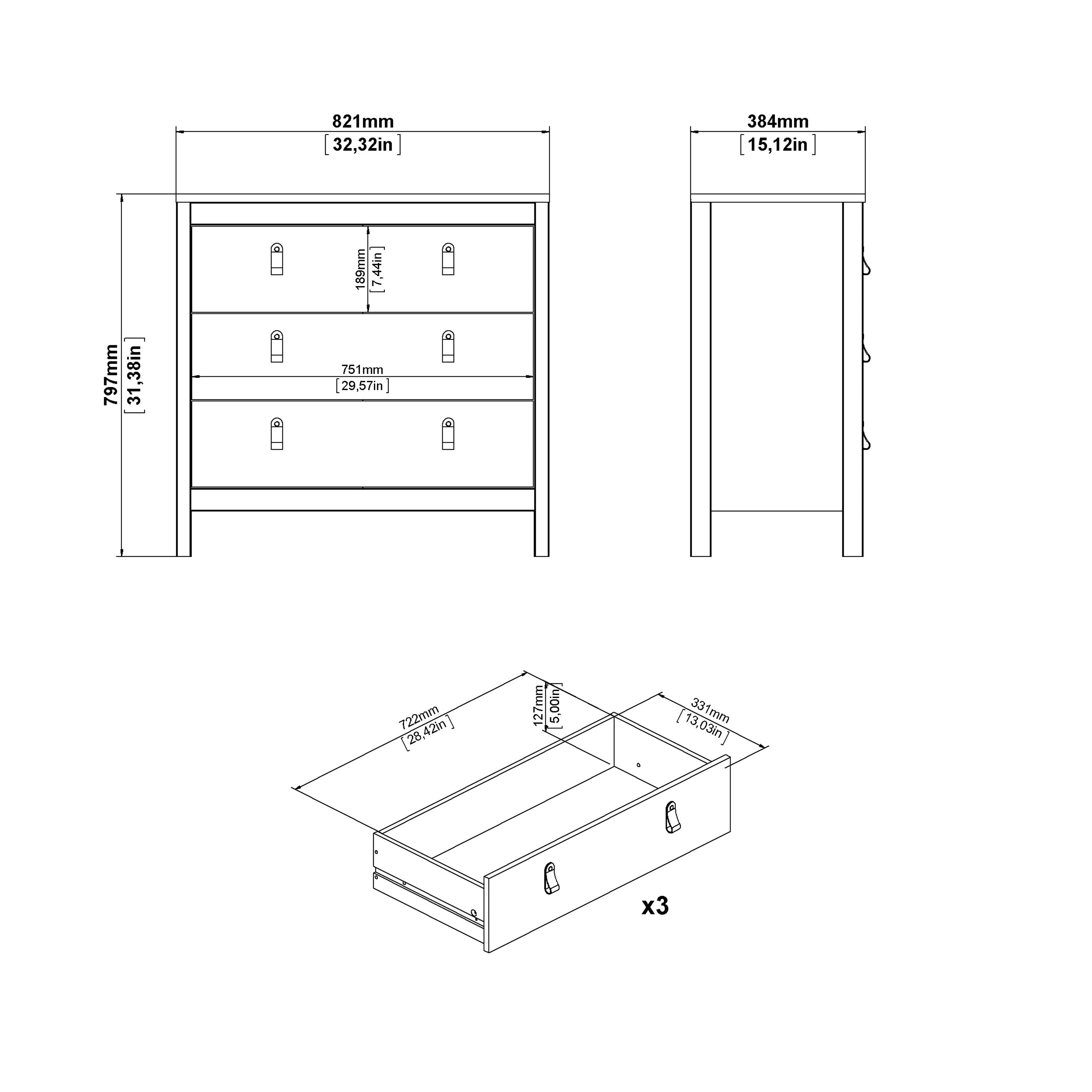 Maria Chest 3 Drawers in Matt Black