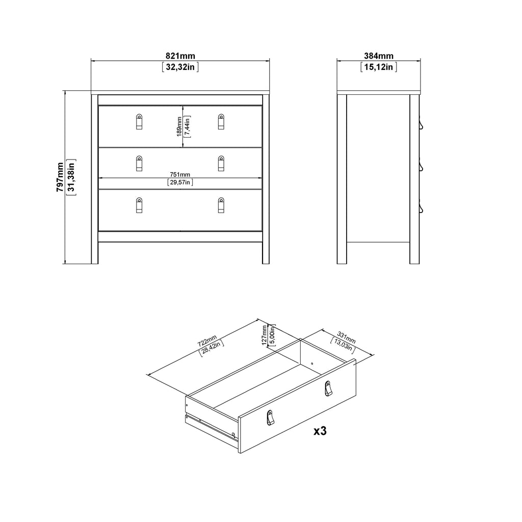 Maria Chest 3 Drawers in Jackson Hickory Oak