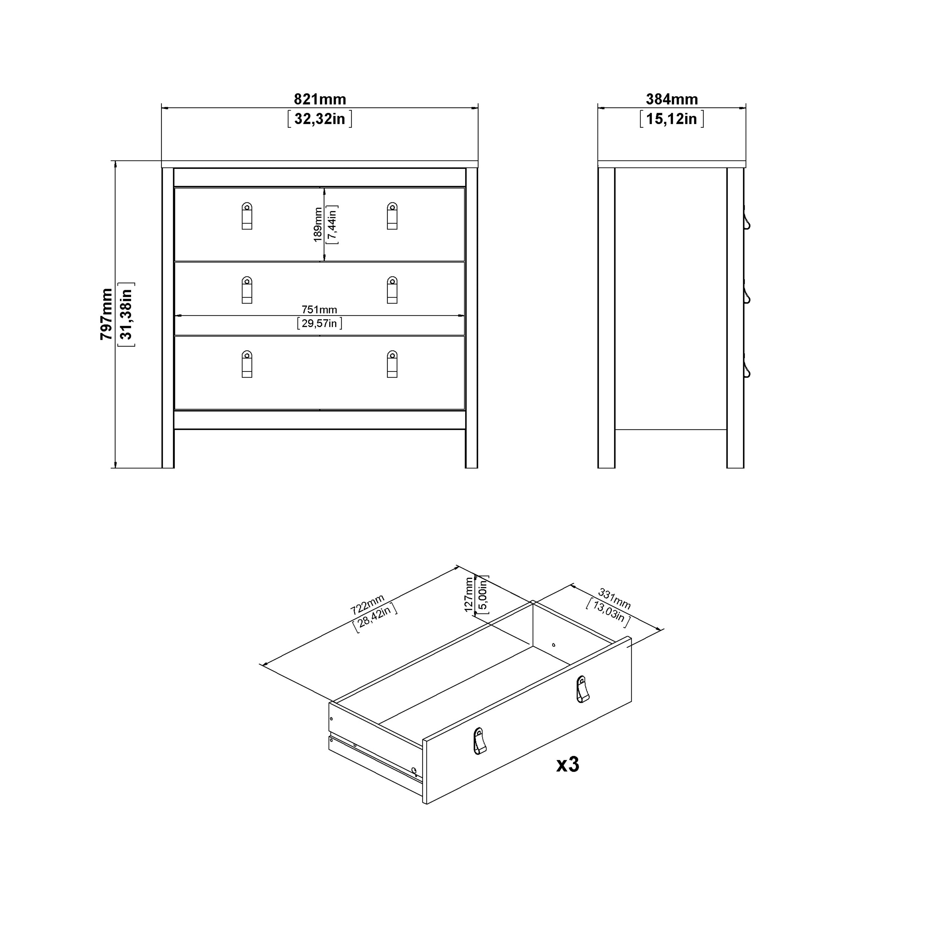 Maria Chest 3 Drawers in Jackson Hickory Oak