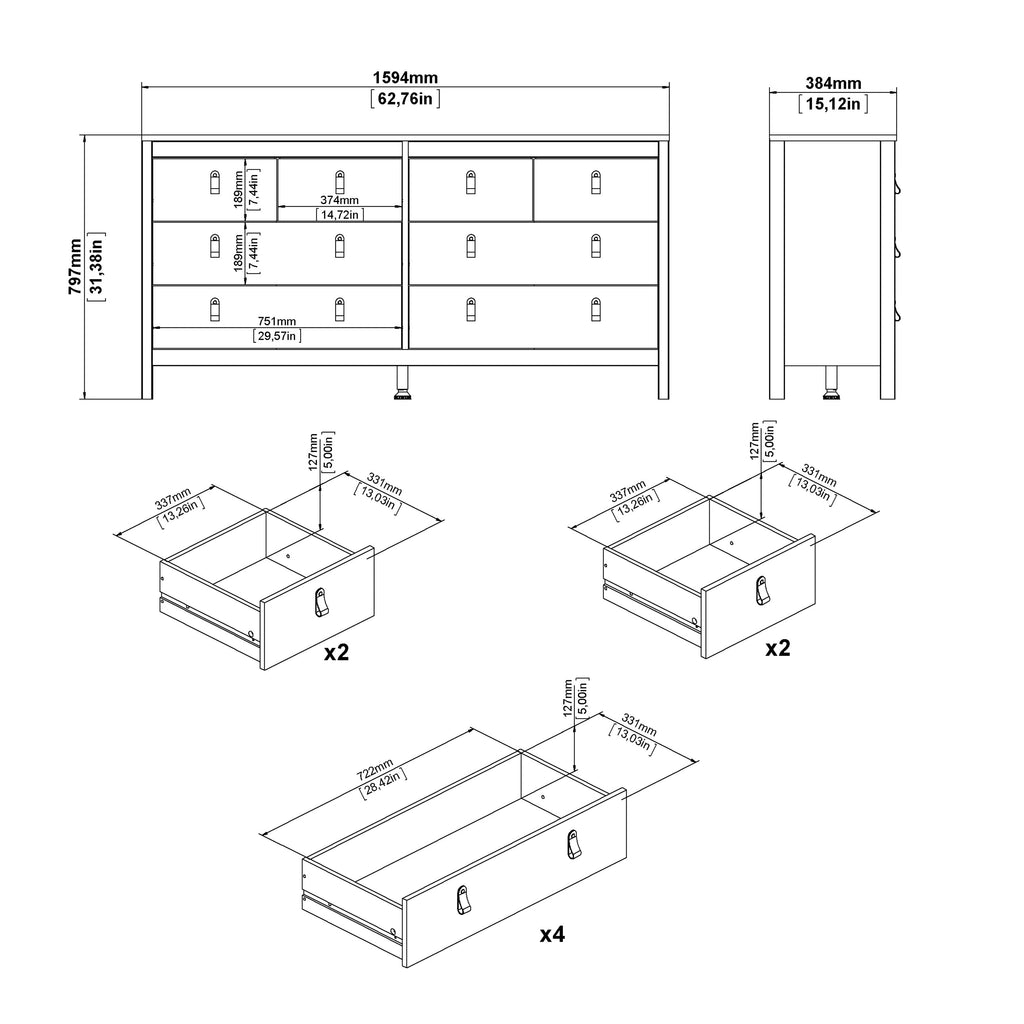 Maria Double Dresser 4+4 Drawers in White