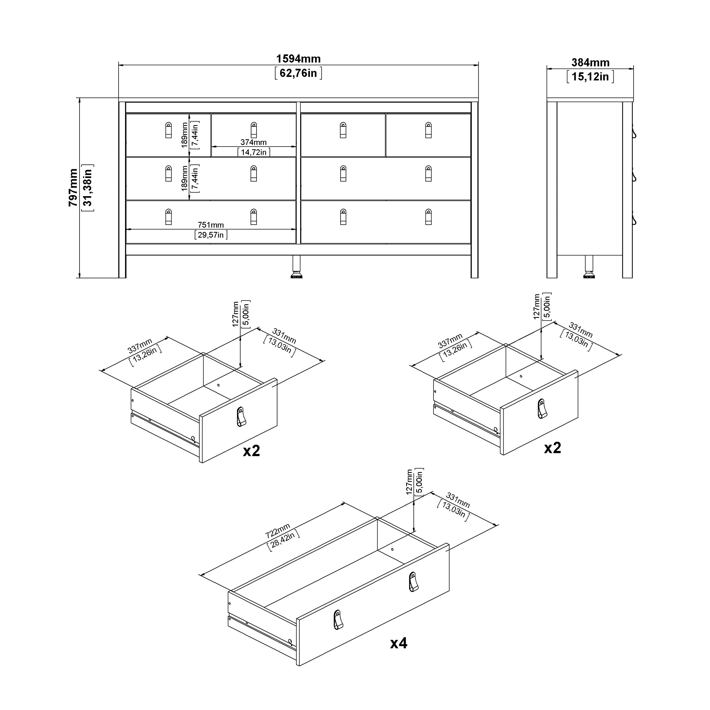 Maria Double Dresser 4+4 Drawers in Matt Black