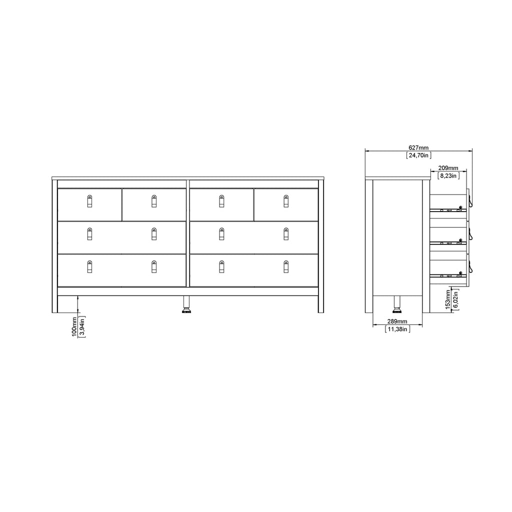 Maria Double Dresser 4+4 Drawers in Matt Black