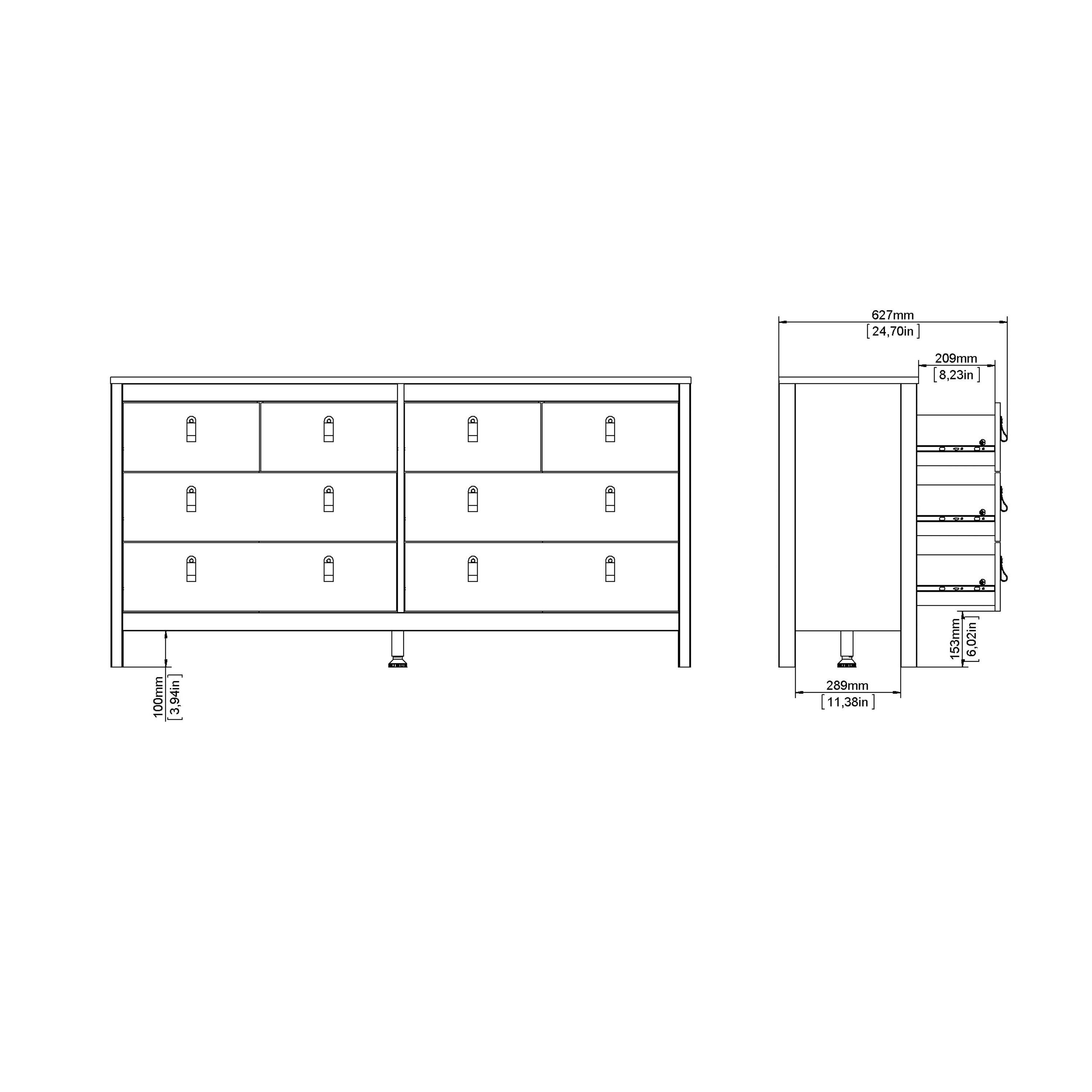 Maria Double Dresser 4+4 Drawers in Matt Black