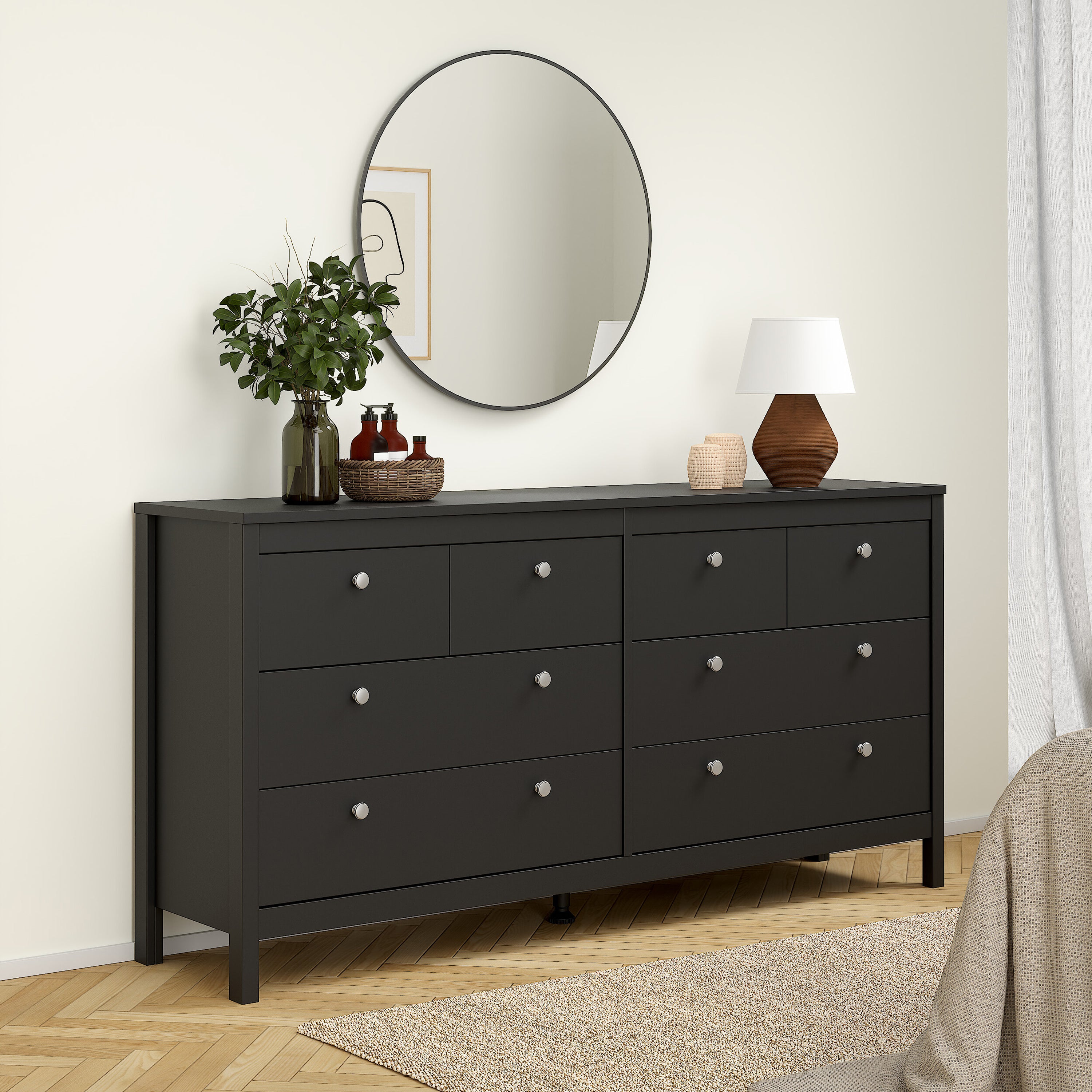Maria Double Dresser 4+4 Drawers in Matt Black