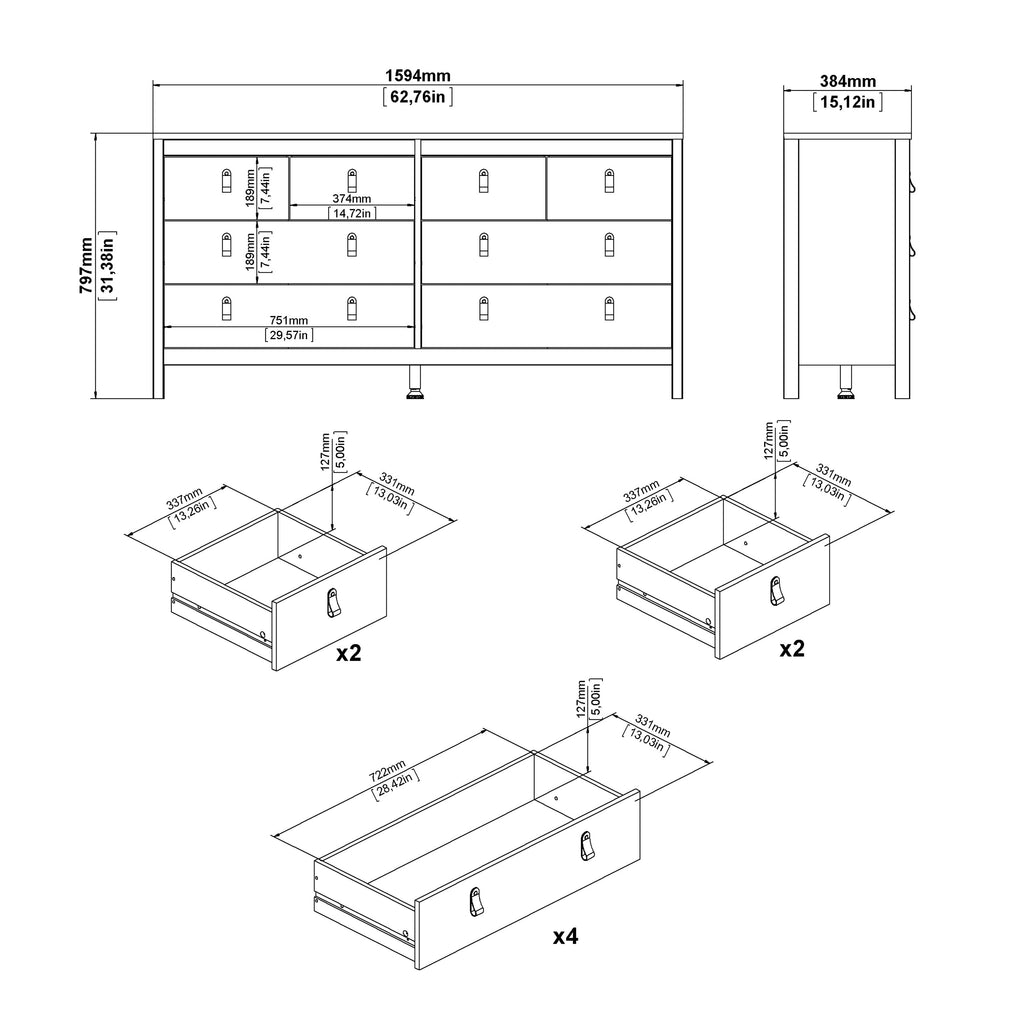 Maria Double Dresser 4+4 Drawers in Jackson Hickory Oak